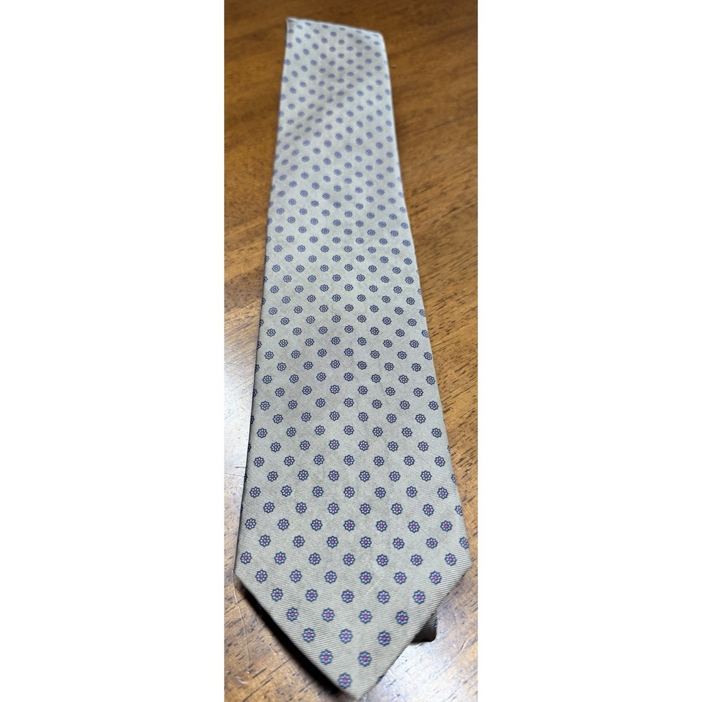 Vintage Briar Made England Silk Tie Taupe Blue Foulard Floral The Squires Shop